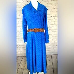 Liz Claiborne Geometric Vintage Shirt Dress Blue size Medium